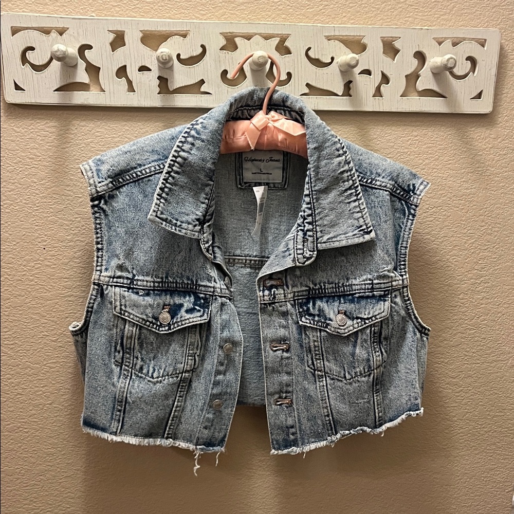Highway Jeans Light Blue Acid Wash Cropped Denim Vest